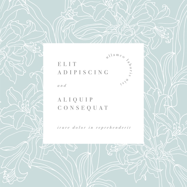 Vector vintage card with lily flowers. flowers for flowershop with label designs. flowers background for cosmetics packaging