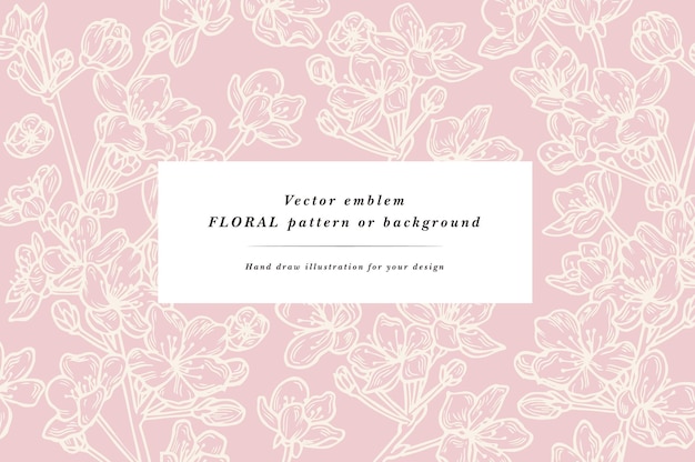 桜の花とヴィンテージカード。花の花輪。化粧品包装用の桜と花の背景。