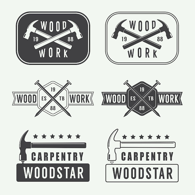 vintage carpentry, woodwork and mechanic logo