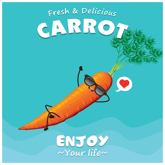 Vintage carrot poster design with vector carrot character