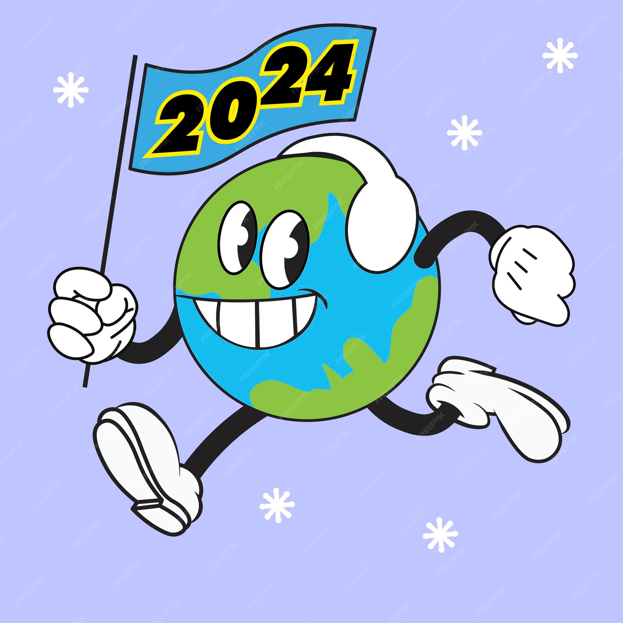 Premium Vector Vintage cartoon earth mascot running with a flag with