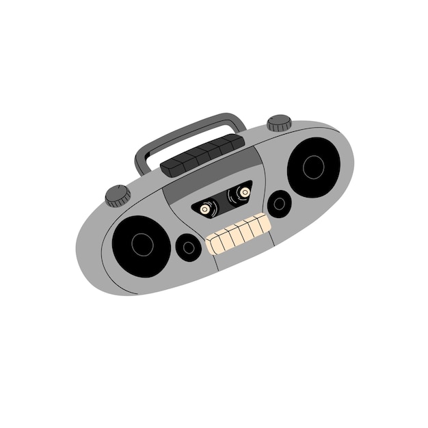 Vintage cassette boombox Retro tape recorder Music radio 80s stereo system 90s audio player Retrowave nostalgia disco party culture Flat isolated vector illustration on white background