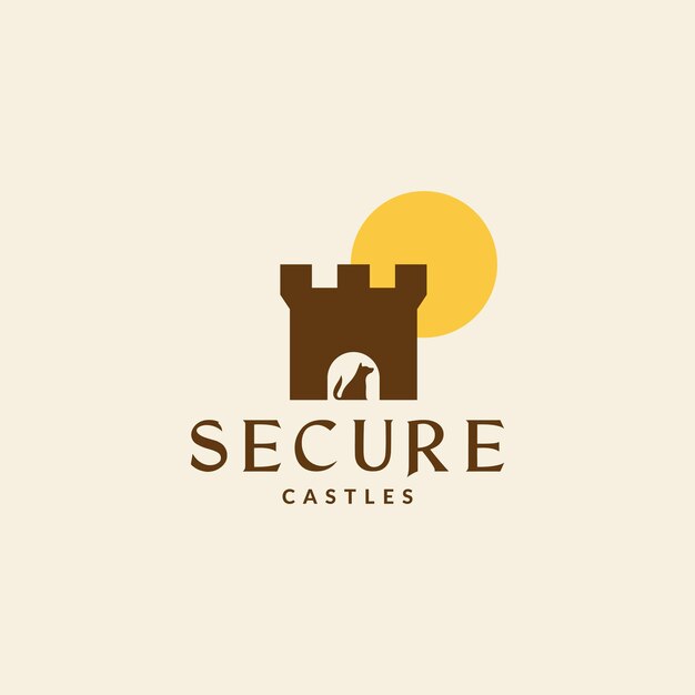 Vintage castle with dog logo symbol icon vector graphic design illustration idea creative