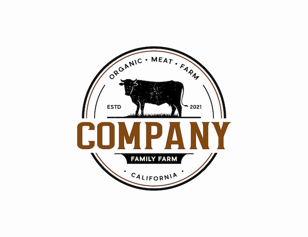 Vintage Cattle or cow farm logo template