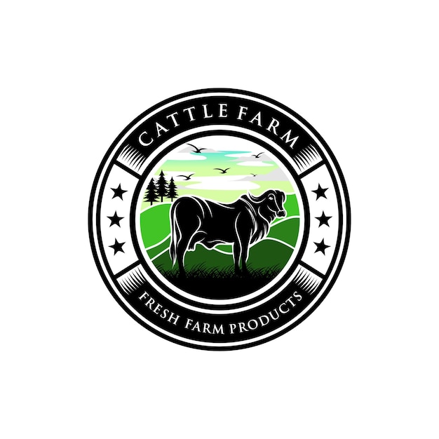Vector vintage cattle farm logo vector template