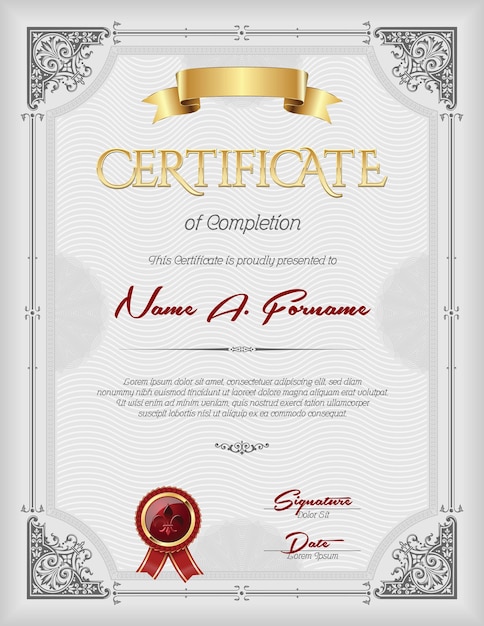 Vector vintage certificaat van erkenning sjabloon met ornament frame