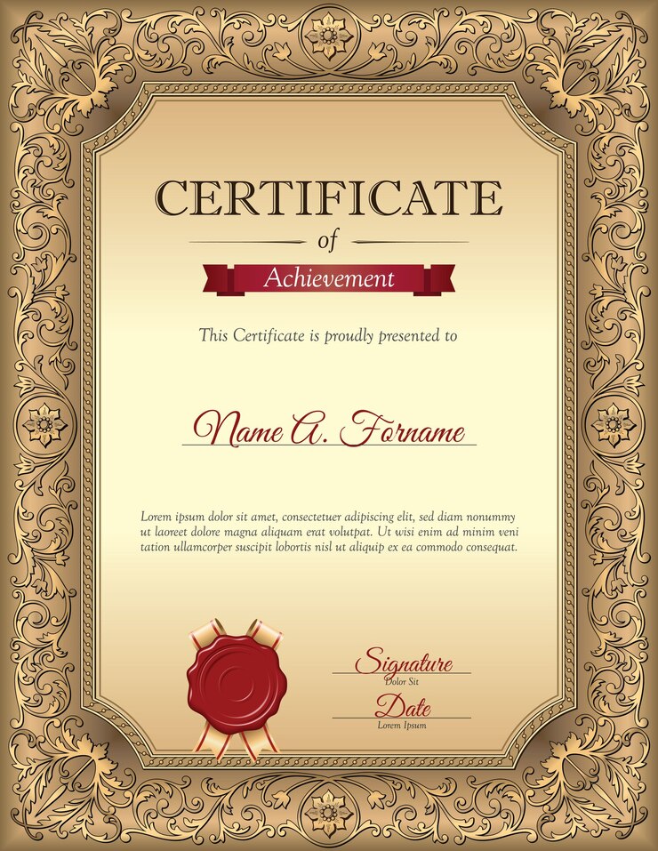 Vintage certificaat van erkenning sjabloon met ornament frame