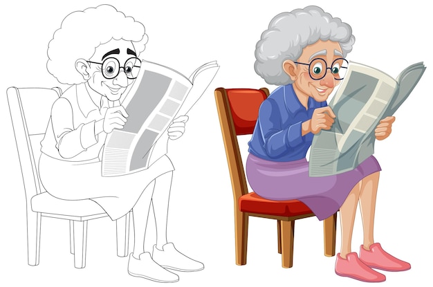 Vintage Chair Reading Old Grandmother with Glasses