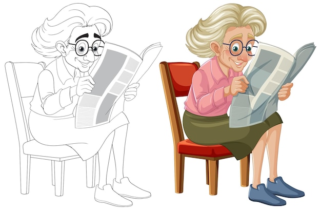 Vector vintage chair reading old grandmother with glasses