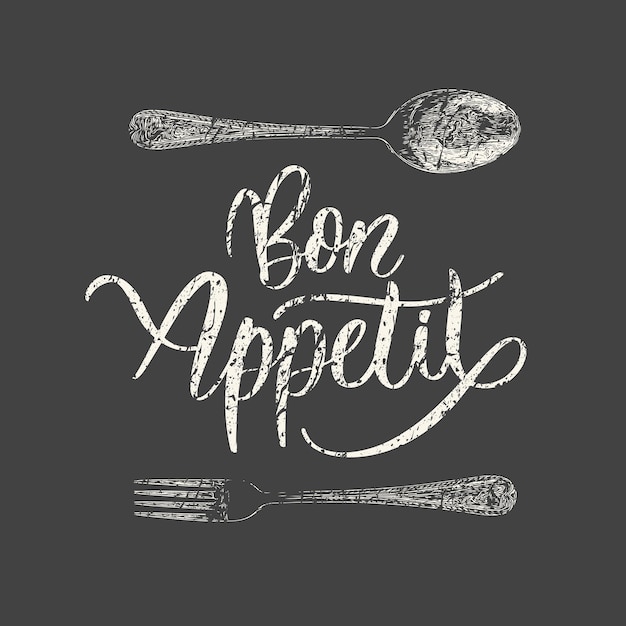 Vector vintage chalkboard bon appetit poster vector illustration