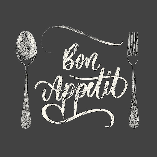 Vintage chalkboard bon appetit poster vector illustration