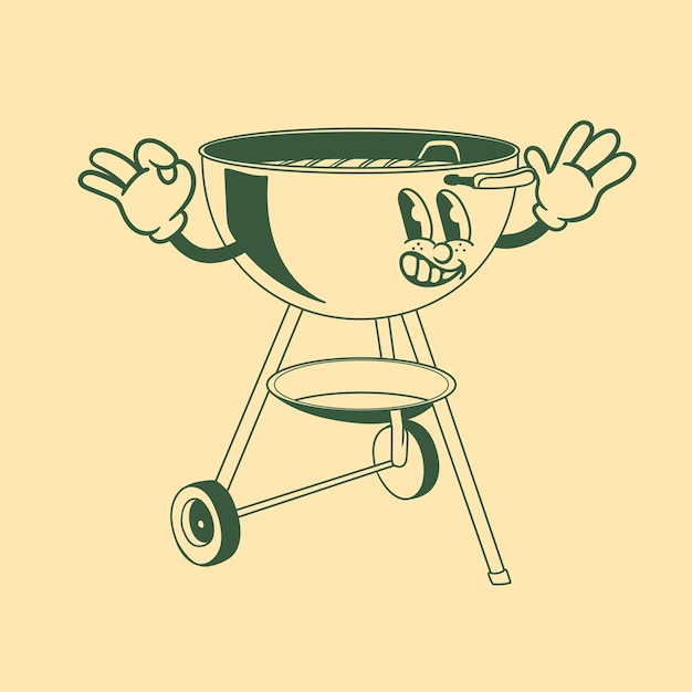 Vintage character design of barbecue grill