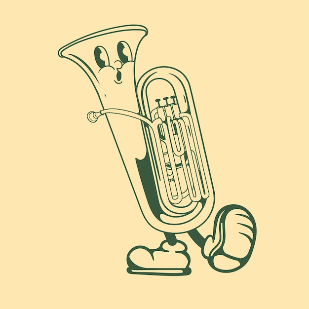 Vector vintage character design of brass instrument