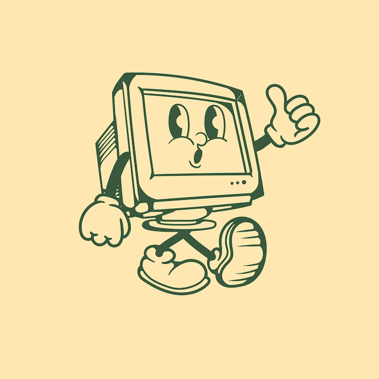 Vector vintage character design of computer monitor