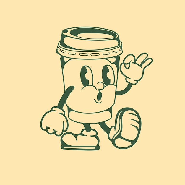 Vintage character design of paper cup coffee