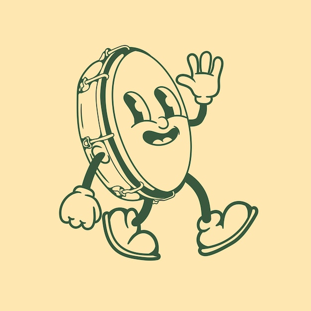 Vintage character design of a tambourine