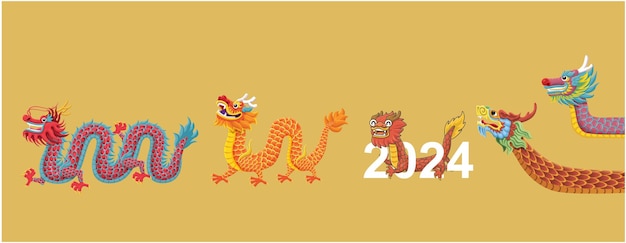 Vector vintage chinese new year poster design with dragon set