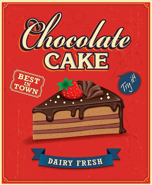 Poster vintage con torta al cioccolato