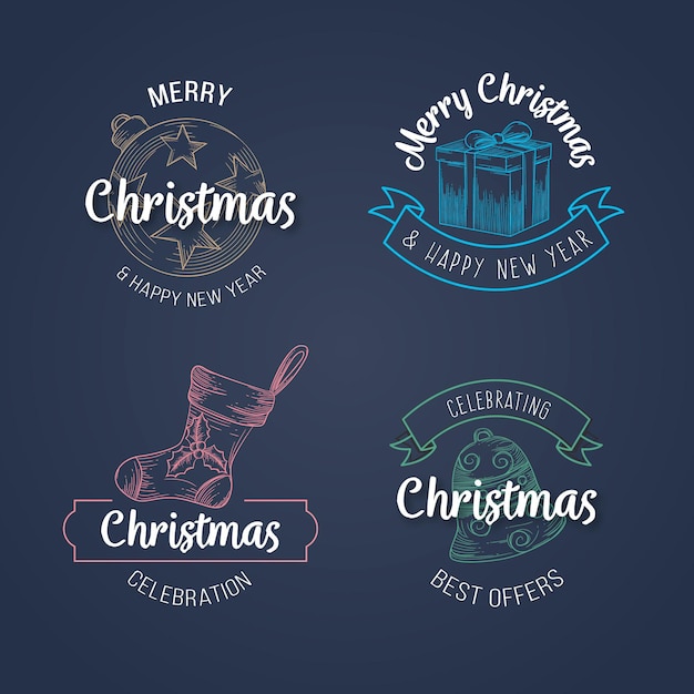 Vector vintage christmas badge collection