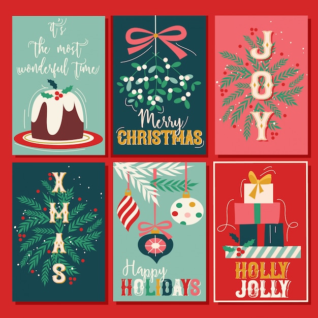 Вектор Набор рождественских открыток
