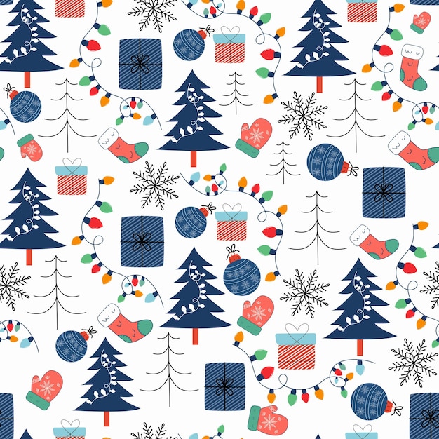 Vintage Christmas elements seamless pattern wrapping background