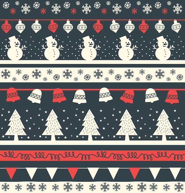 Vector vintage christmas holiday seamless background with tree