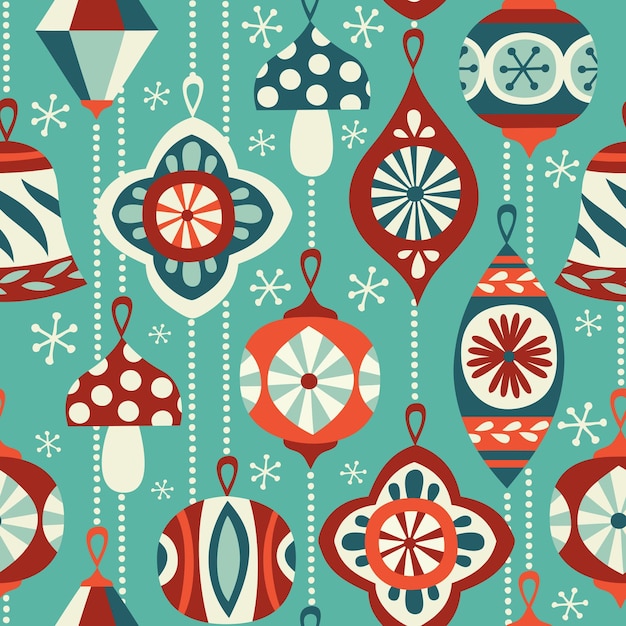 Vintage Christmas ornaments seamless vector background.