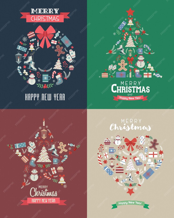 Premium Vector | Vintage christmas postcards set