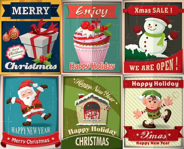 Vector vintage christmas poster design set