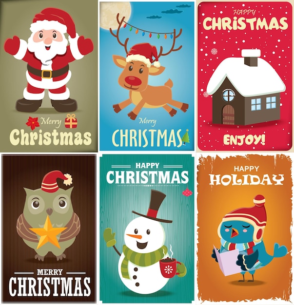 Vintage Christmas poster design set