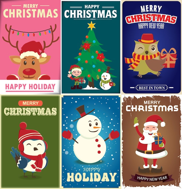 ビンテージ クリスマス ポスター デザイン セット
