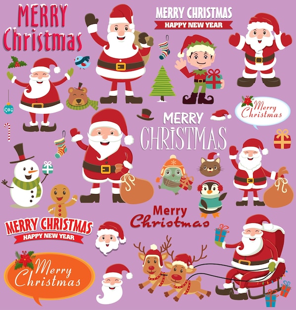 Vintage Christmas poster design set