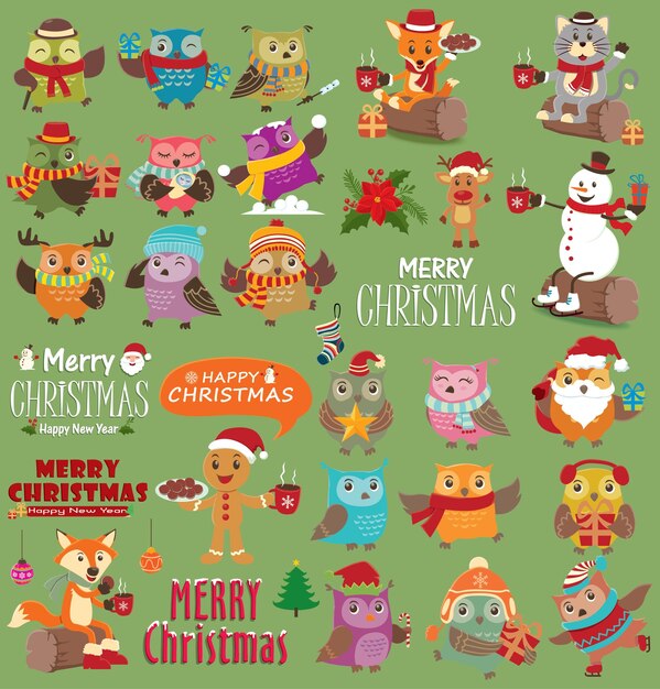 Vintage Christmas poster design set