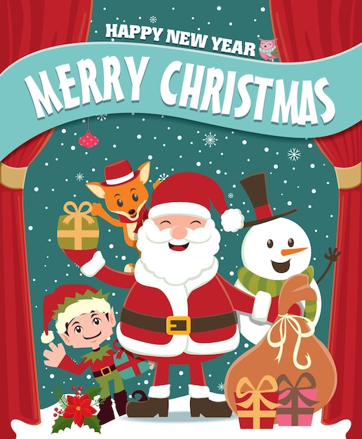 Vintage Christmas poster design with Santa Claus