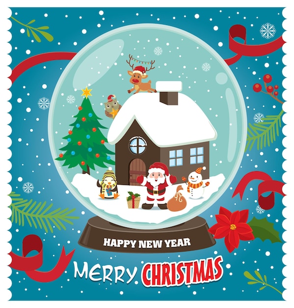 산타 클로스와 빈티지 크리스마스 포스터 디자인