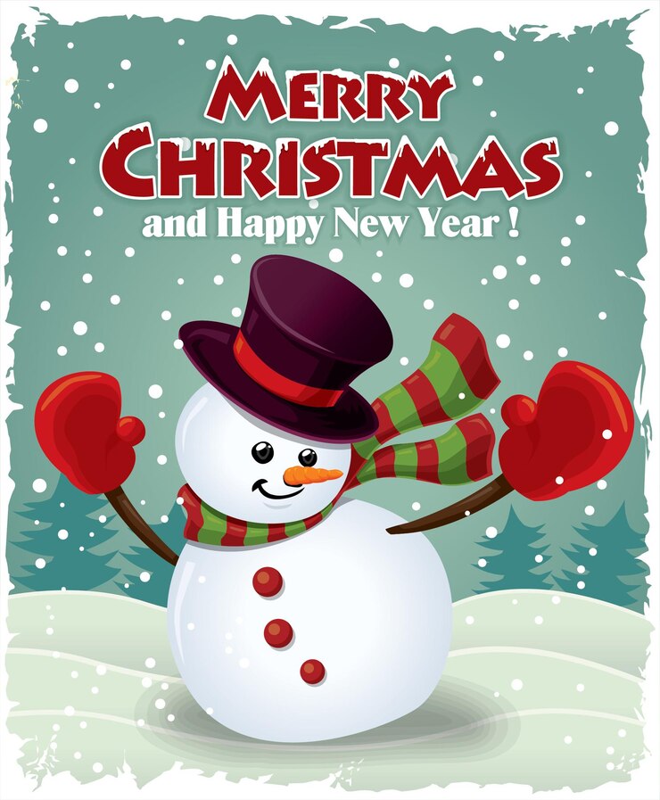 Vintage christmas poster design with snowman