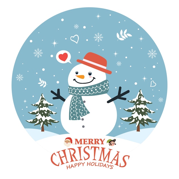 Vector vintage christmas poster design with vector santa claus snowman elf characters