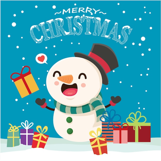 Vintage Christmas poster design with vector snowman character