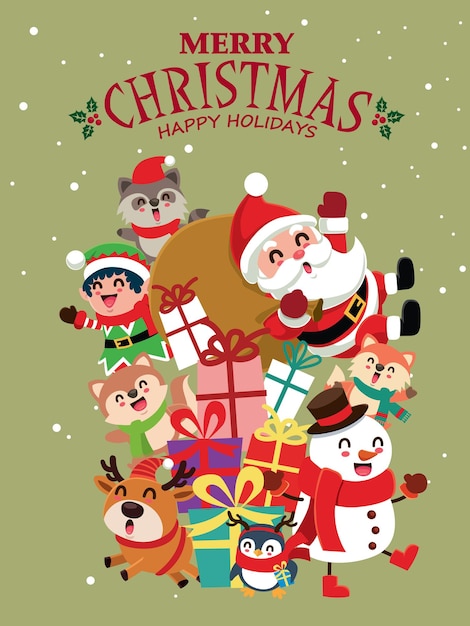 Premium Vector | Vintage christmas poster design with vector snowman ...