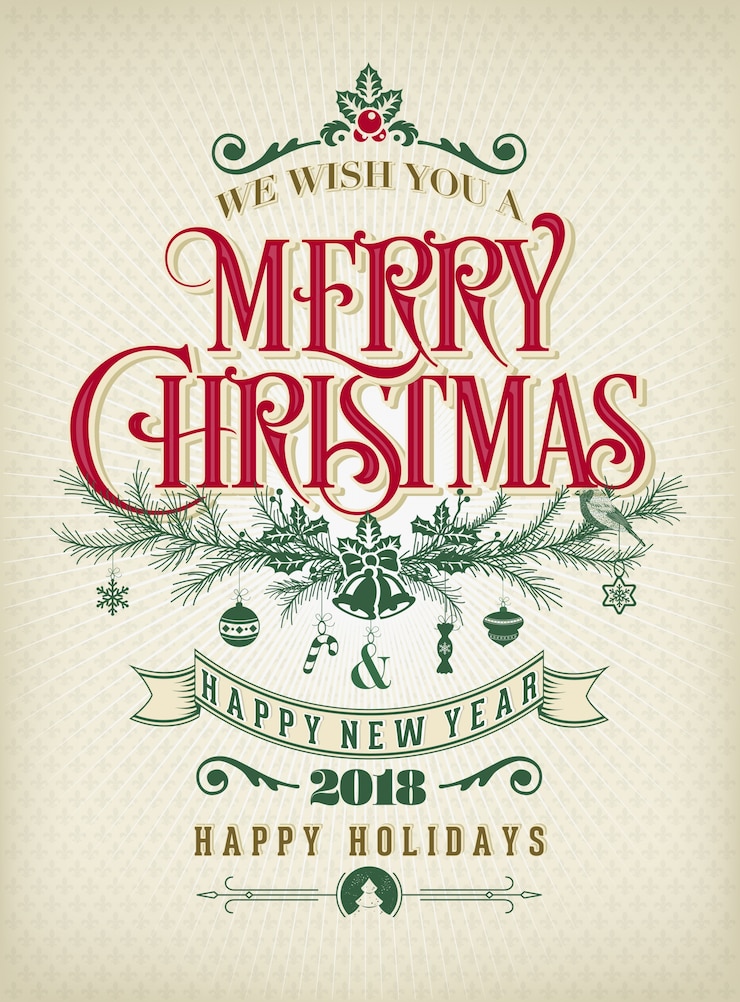 Vector vintage christmas vector background with typography
