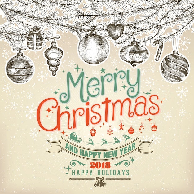 Vintage christmas vector background with typography