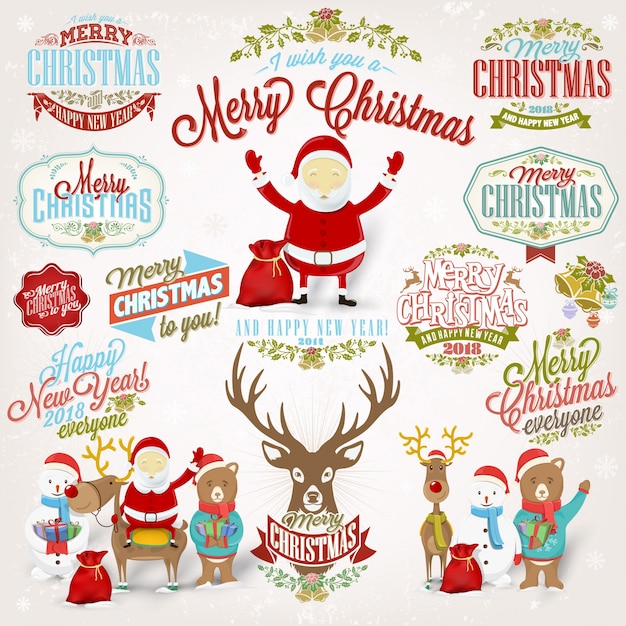 Vector vintage christmas vector set background with typography