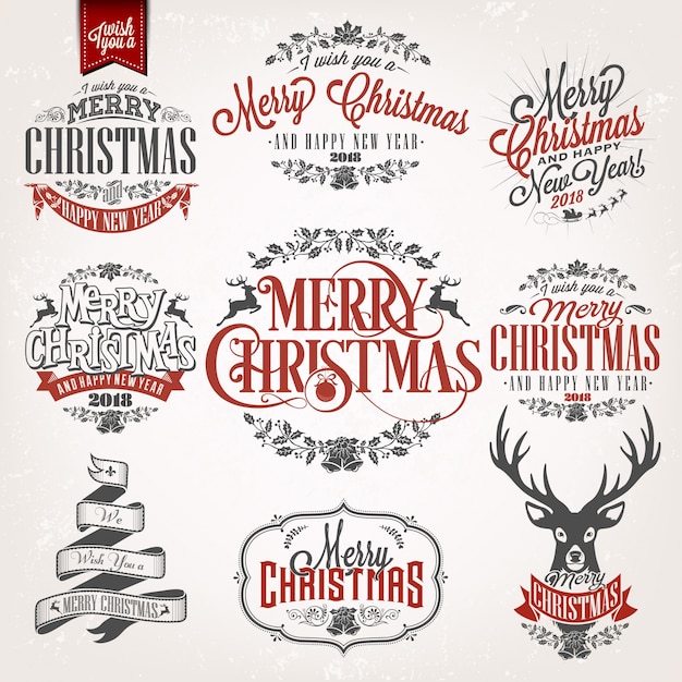 Vintage Christmas Vector Set Background With Typography