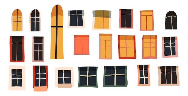 Vintage Christmas Window set colored clipart house windows