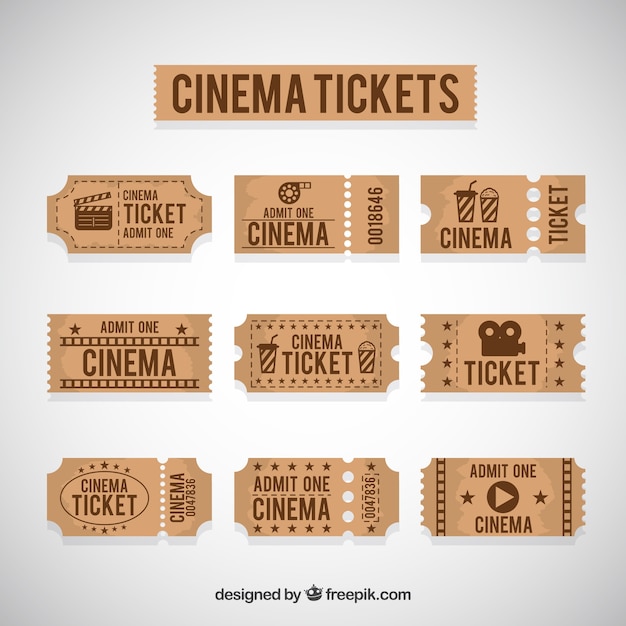 Vector vintage cinema ticket collection in brown color