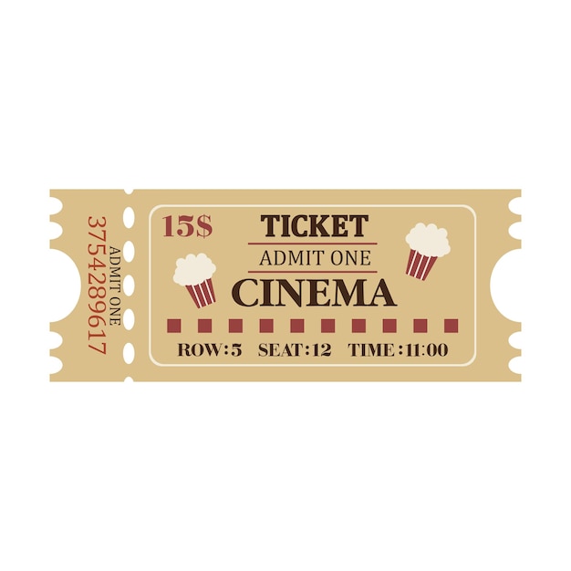 Vintage cinema ticket isolated on white background