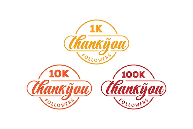 빈티지 원형 감사합니다 1 10 100 천 소셜 미디어 추종자 배지 엠블럼 레이블 스탬프 인감 로고 디자인