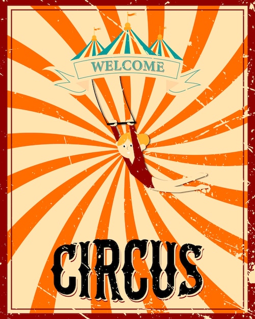 Vettore banner da circo vintage con l'immagine di un acrobata