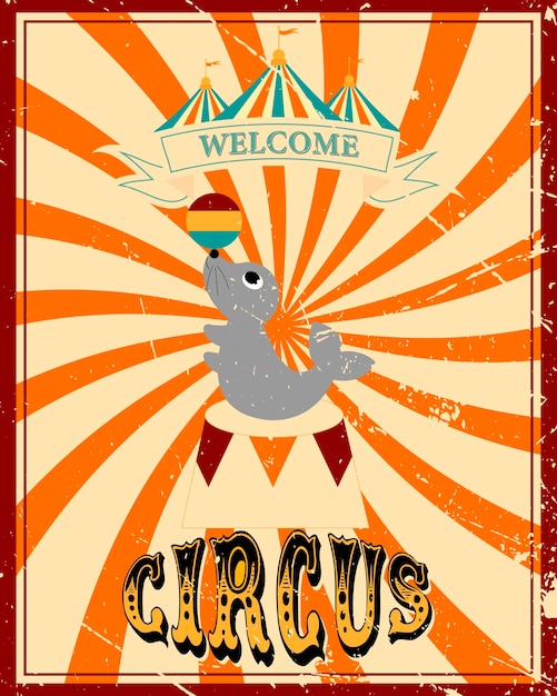 Vector vintage circus banner with the image of a fur seal