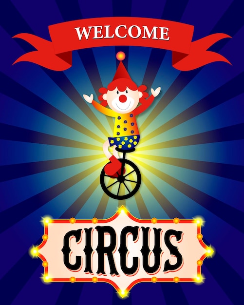 Vector vintage circus banner with a picture of a funny clown